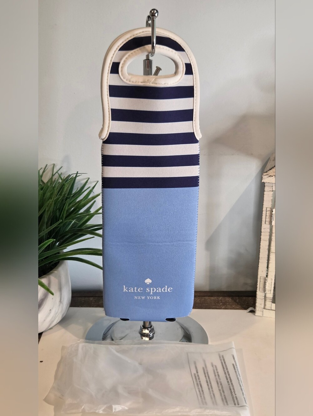 Kate Spade Wine Bottle Holder Blue Stripe Design